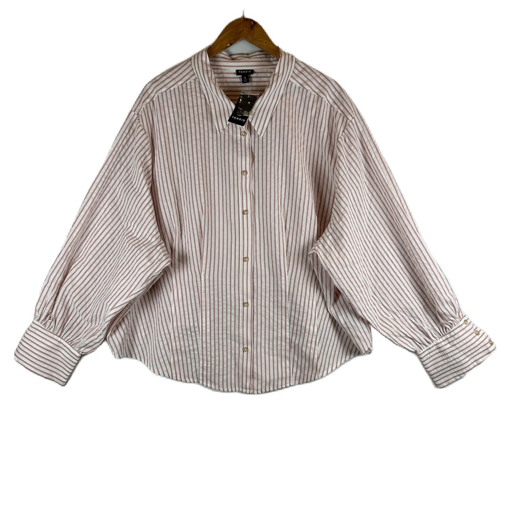 NWT Torrid Women's 5X Dusty Rose Striped Cotton Crop Button Down Shirt‎ Top